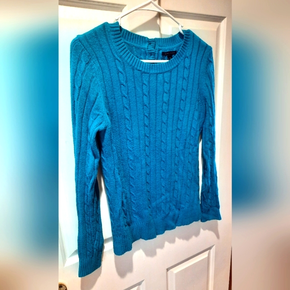 Tommy Hilfiger Sweater Womans Medium Blue Cable Knit Preppy Classic Fitted - Picture 2 of 9